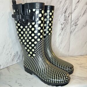 Waterproof Rain & Garden Boots – Black & White Polka Dot – Size 6